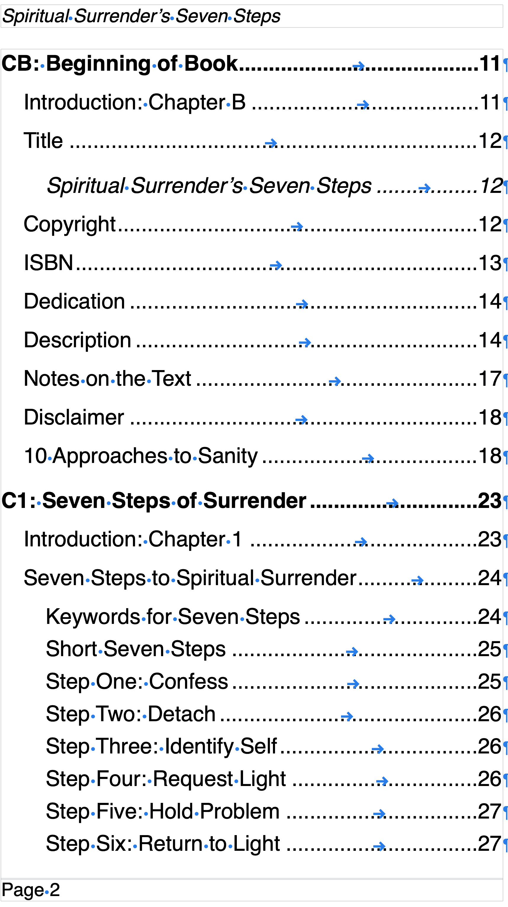 Contents for "Spiritual Surrender's Seven Steps" page 2