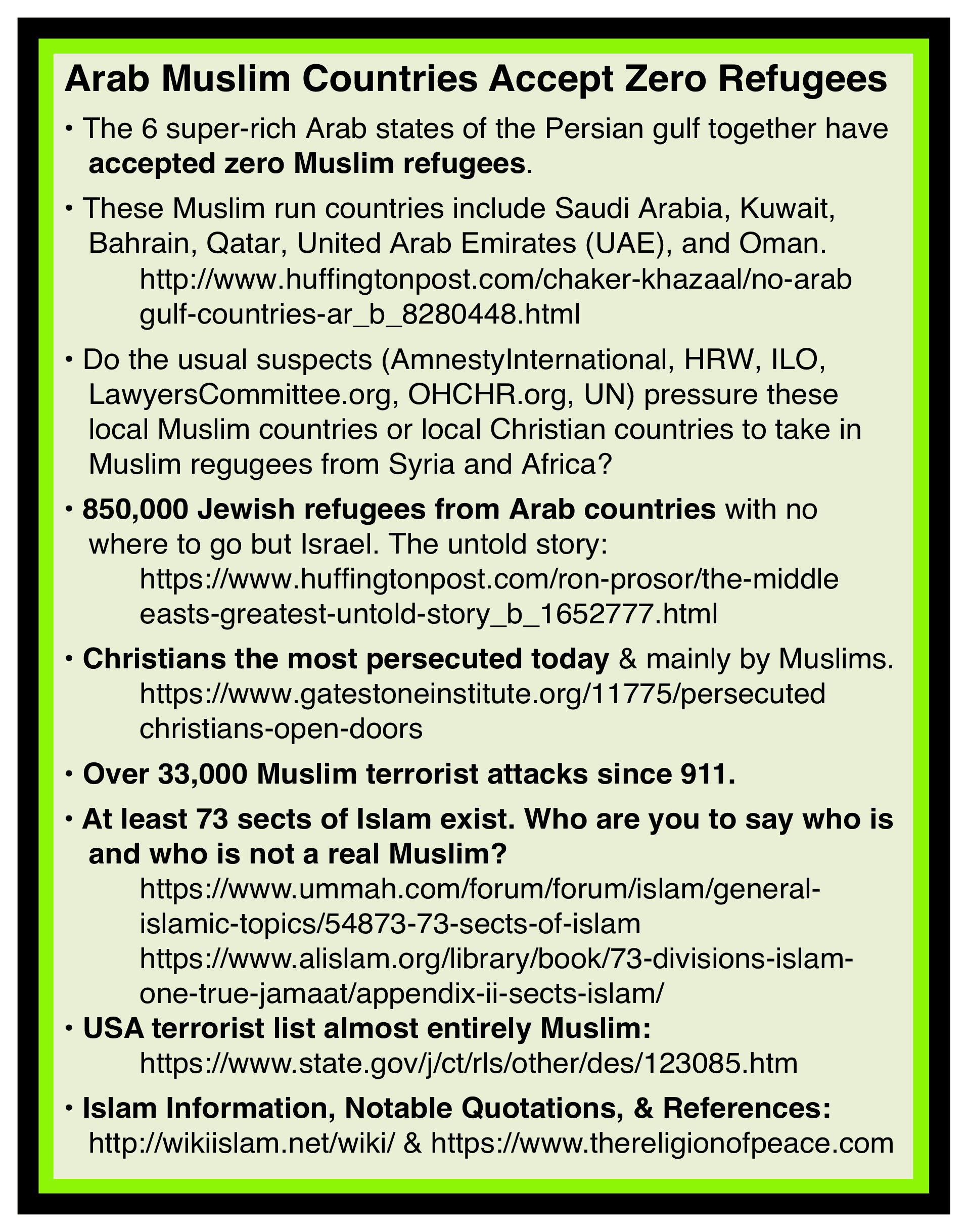 Islam does not give citizenship to Muslim refugees.