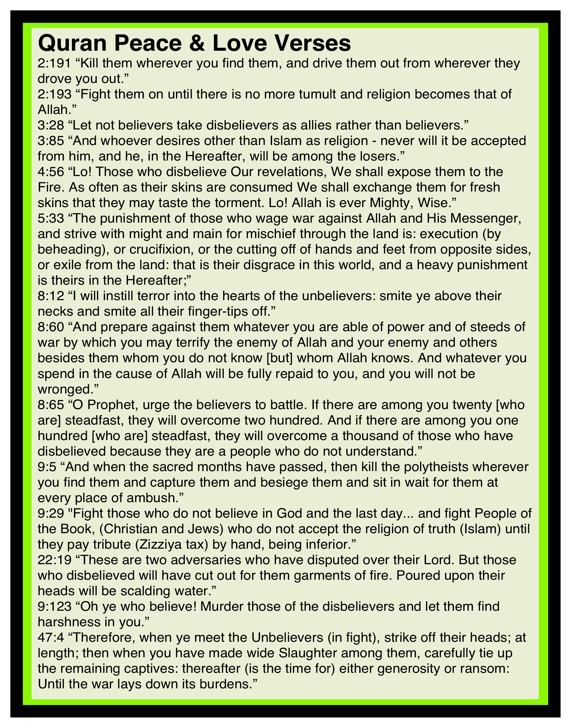Islam peace versus from the Quran.