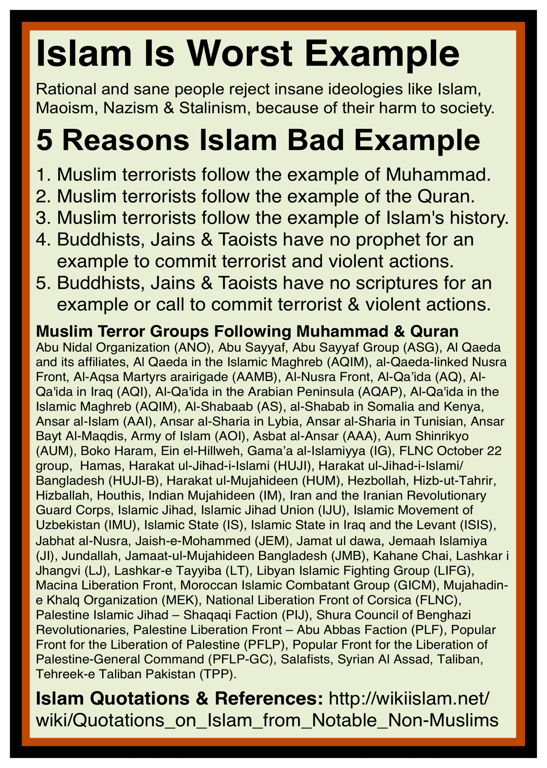 Islam is a bad expale and should never be followed.