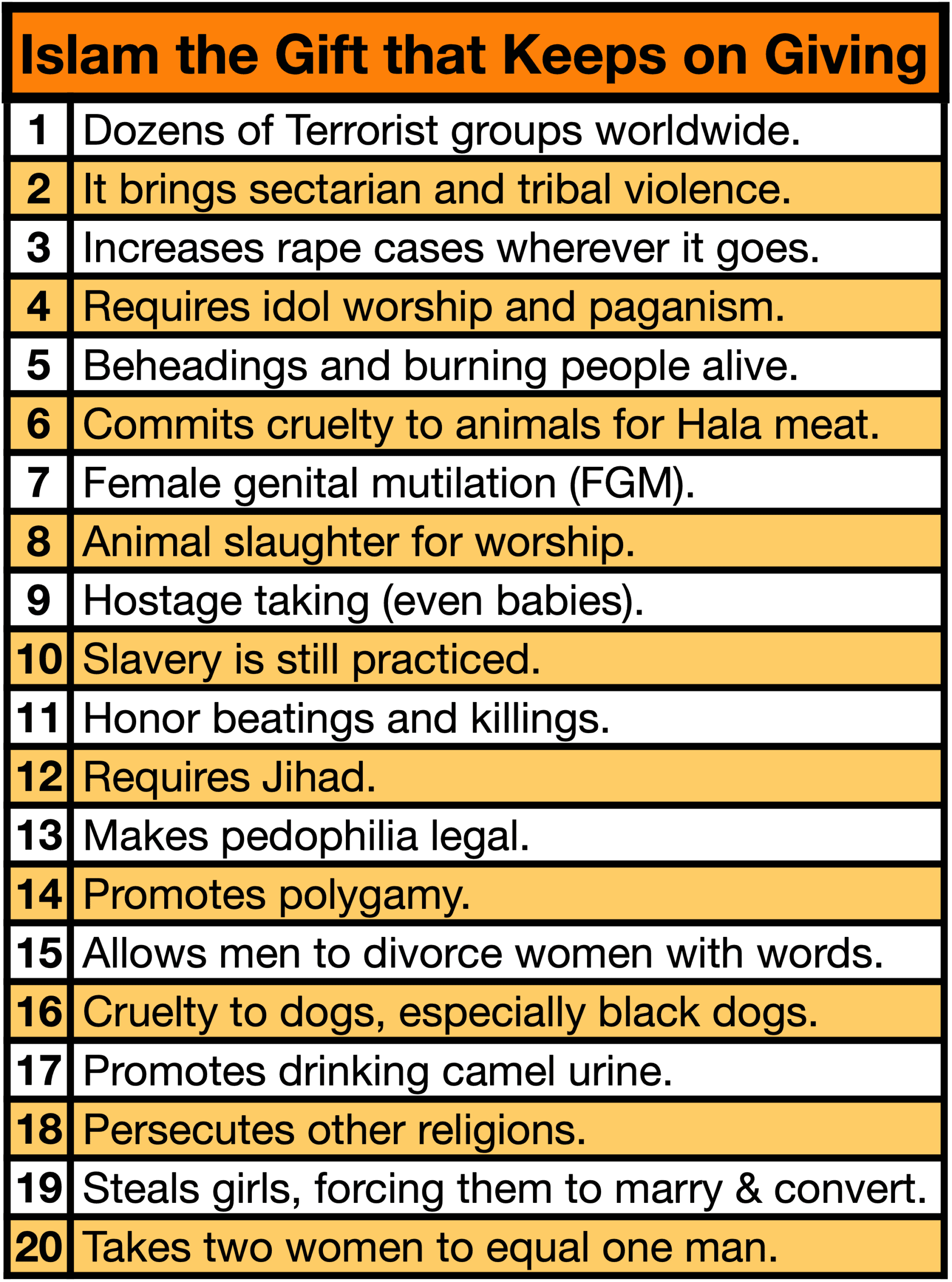 Islam gives the world evil gifts.